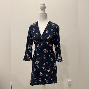 Zara, Navy blue floral dress, tie at back. Size XS.